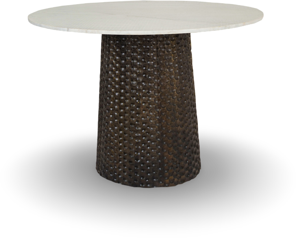 White Marble Table with Textured Metal Base