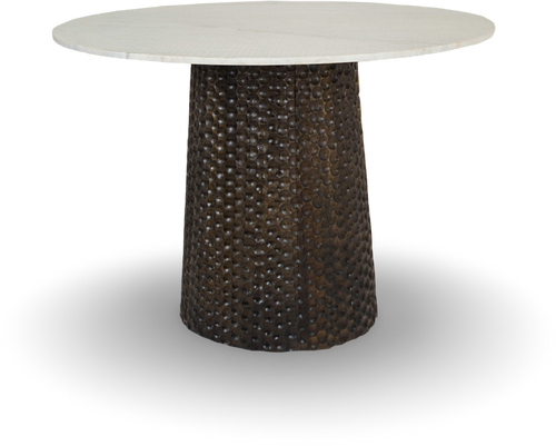 White Marble Table with Textured Metal Base