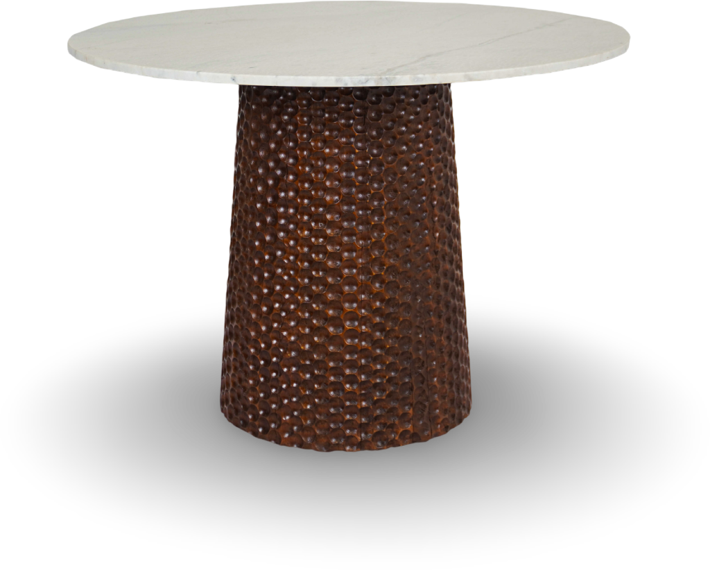 White Marble Table with Textured Metal Base