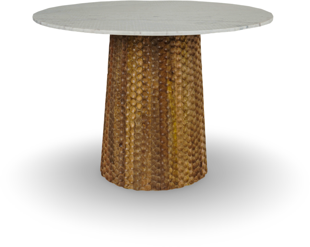 White Marble Table with Textured Metal Base