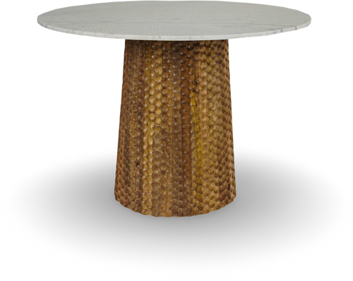 White Marble Table with Textured Metal Base