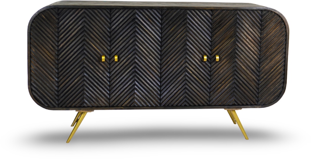 Charcoal Chevron Sideboard with Rounded Edges
