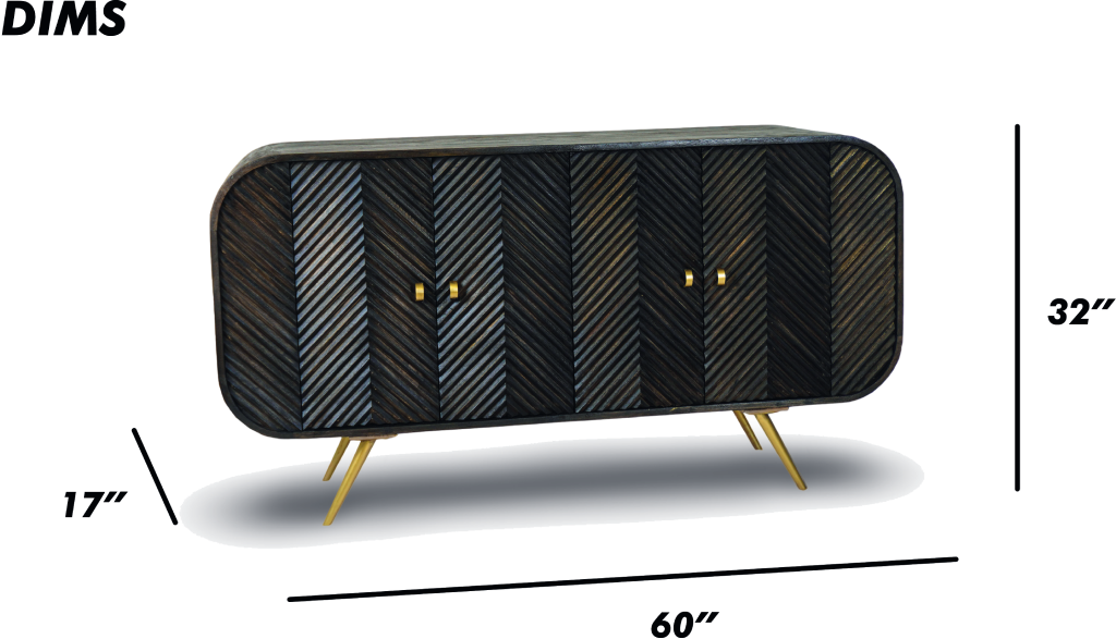 Charcoal Chevron Sideboard with Rounded Edges