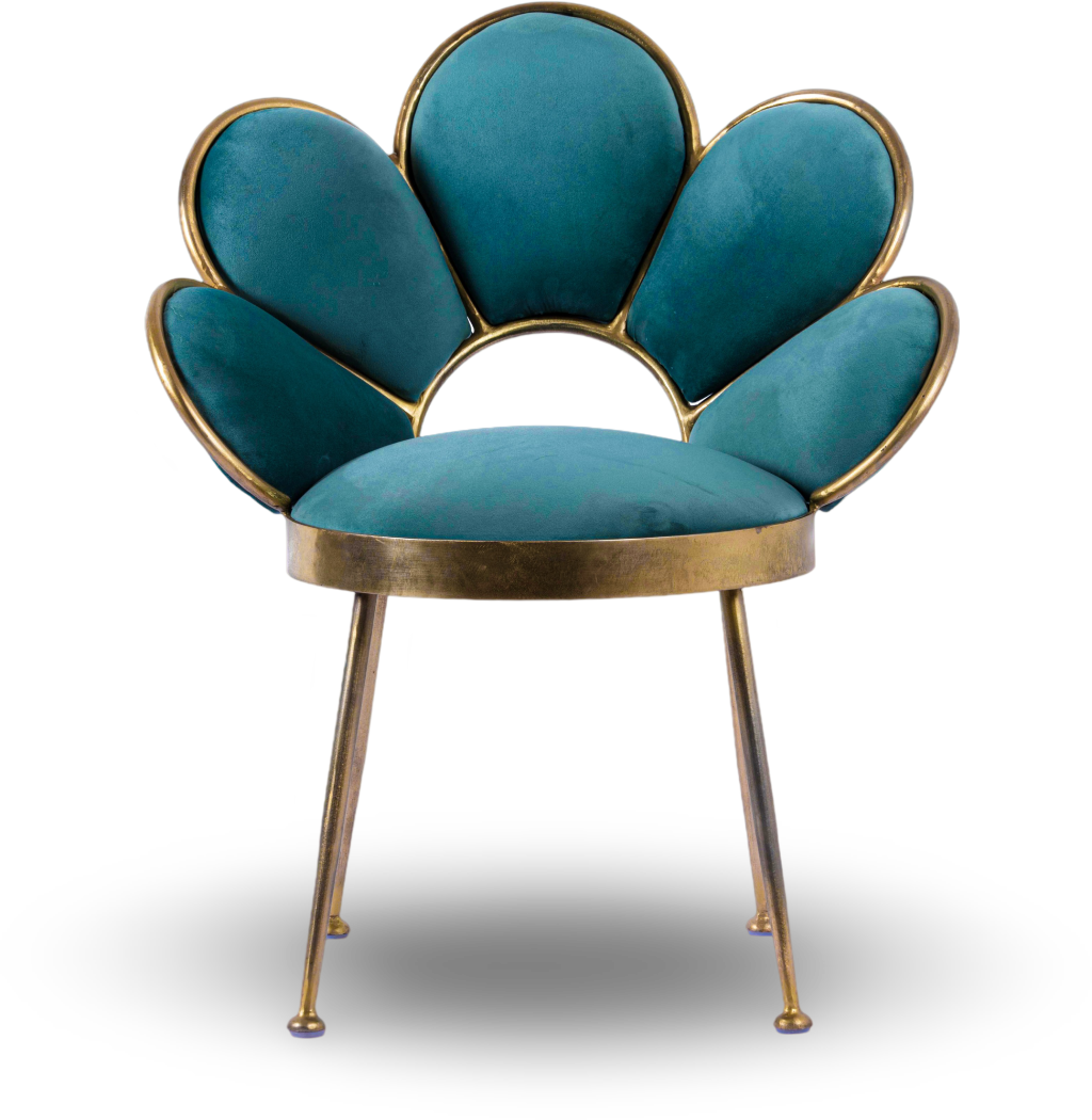 Floral Back Velvet Accent Chair with Brass Frame