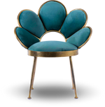 Floral Back Velvet Accent Chair with Brass Frame