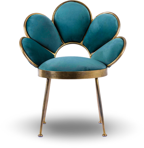 Floral Back Velvet Accent Chair with Brass Frame