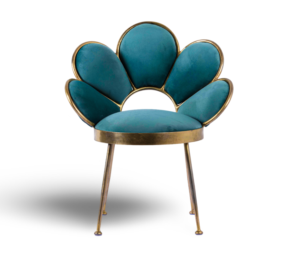 Floral Back Velvet Accent Chair with Brass Frame