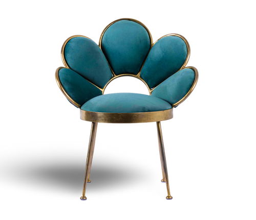 Floral Back Velvet Accent Chair with Brass Frame