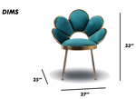Floral Back Velvet Accent Chair with Brass Frame
