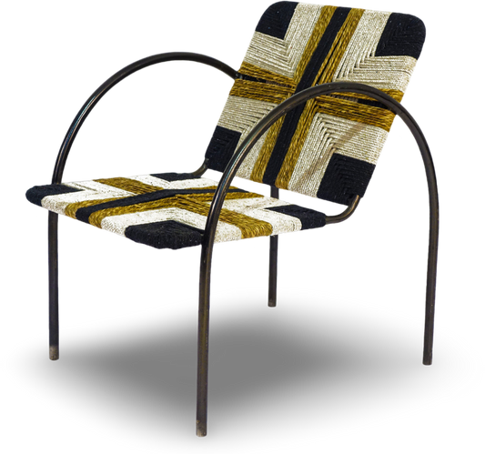 Geometric Woven Rope Chair with Metal Frame