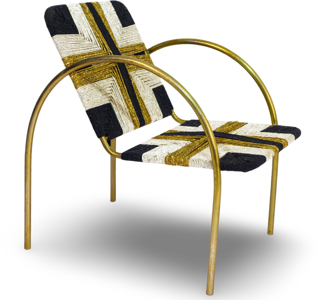 Geometric Woven Rope Chair with Metal Frame