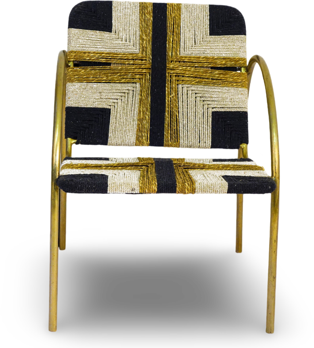 Geometric Woven Rope Chair with Metal Frame