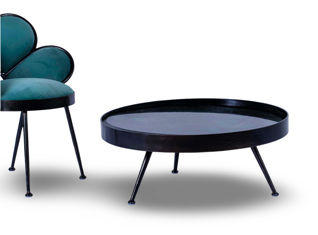 Round Black Coffee Table with Tripod Legs