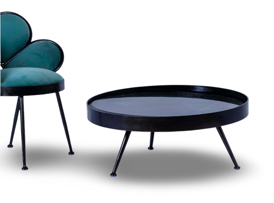 Round Black Coffee Table with Tripod Legs