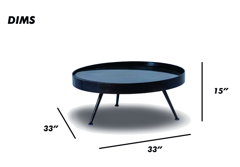 Round Black Coffee Table with Tripod Legs