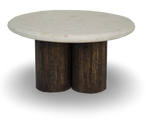Round Coffee Table with Marble Top and Fluted Wooden Base