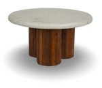 Round Coffee Table with Marble Top and Fluted Wooden Base