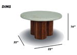 Round Coffee Table with Marble Top and Fluted Wooden Base
