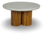 Round Coffee Table with Marble Top and Fluted Wooden Base