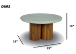 Round Coffee Table with Marble Top and Fluted Wooden Base