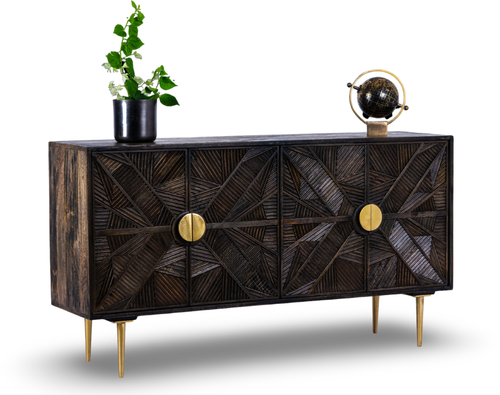 Geometric Patterned Wooden Sideboard