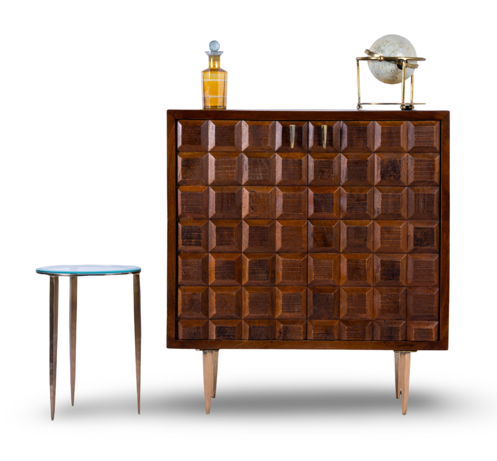 Brown Mid-Century Block Bar Cabinet