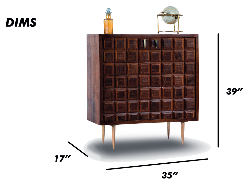 Brown Mid-Century Block Bar Cabinet