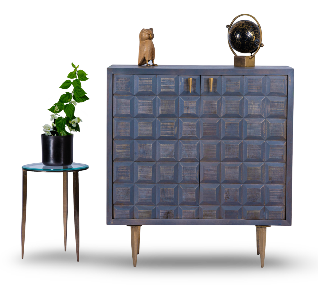 Grey Mid-Century Block Bar Cabinet