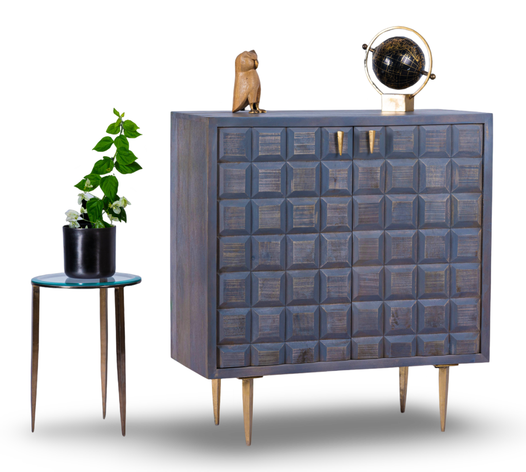 Grey Mid-Century Block Bar Cabinet