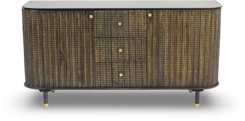 Brushed Grey Woven Rattan Storage Sideboard with Glass Top
