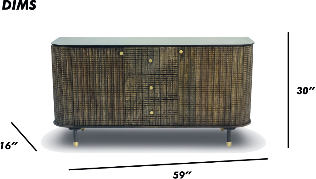 Brushed Grey Woven Rattan Storage Sideboard with Glass Top