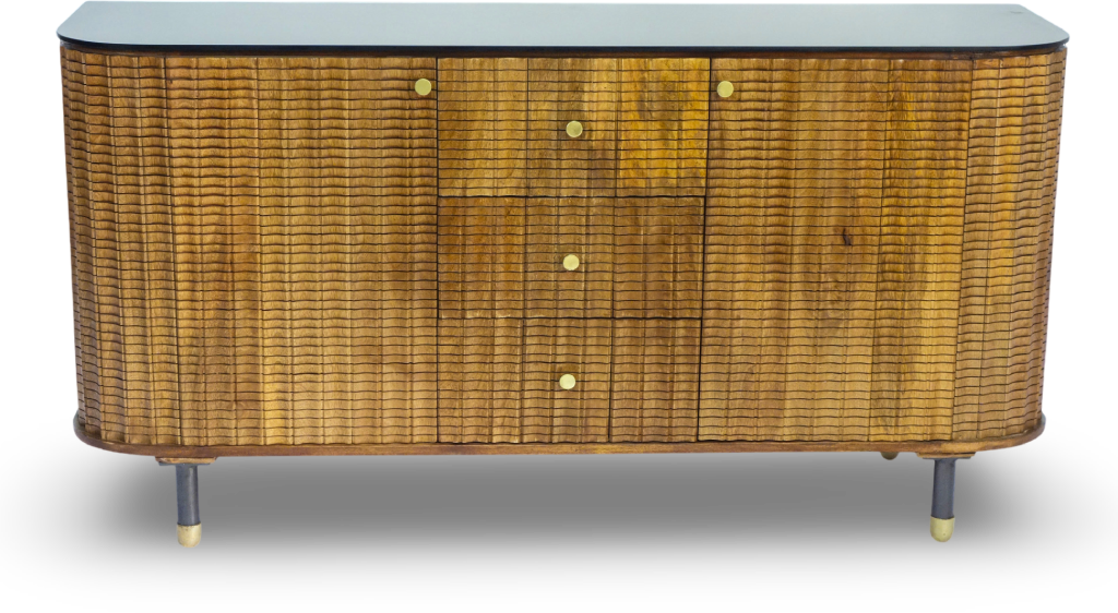 Brushed Grey Woven Rattan Storage Sideboard with Glass Top