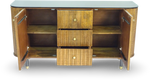 Brushed Grey Woven Rattan Storage Sideboard with Glass Top