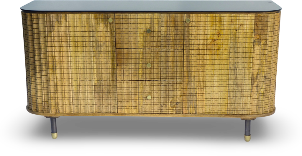 Brushed Grey Woven Rattan Storage Sideboard with Glass Top