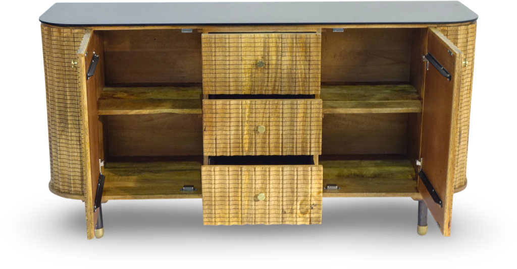 Brushed Grey Woven Rattan Storage Sideboard with Glass Top