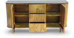 Brushed Grey Woven Rattan Storage Sideboard with Glass Top
