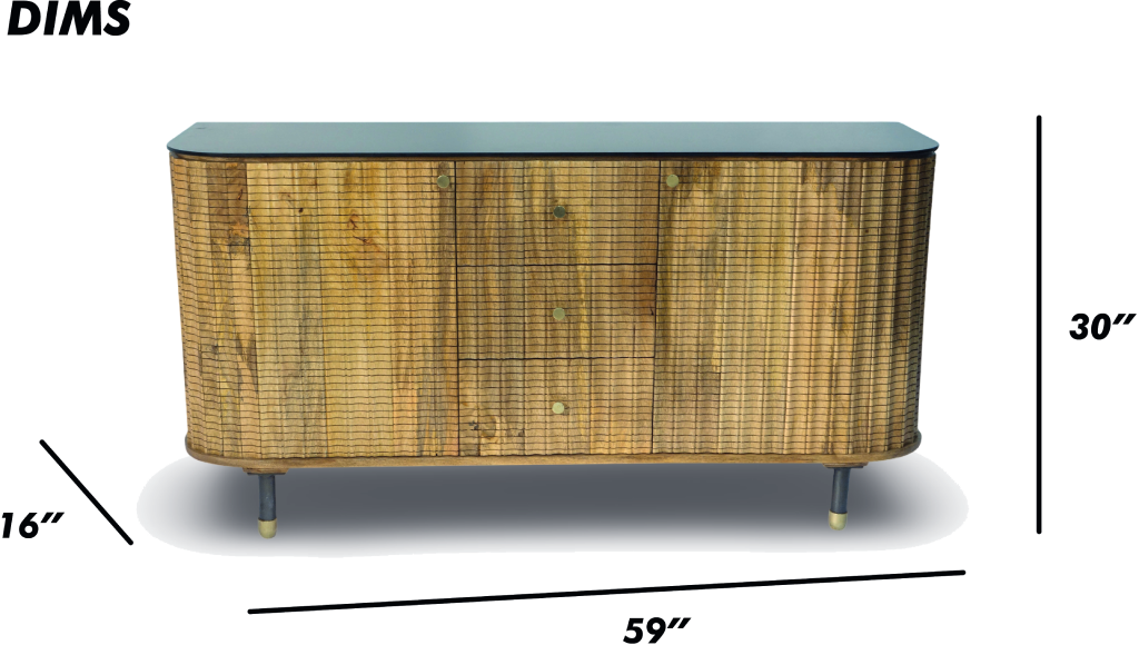 Brushed Grey Woven Rattan Storage Sideboard with Glass Top