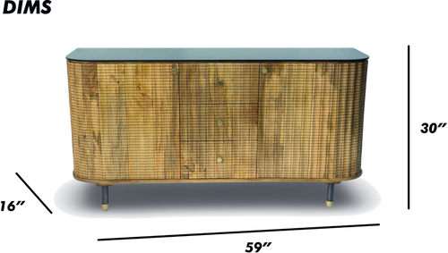 Brushed Grey Woven Rattan Storage Sideboard with Glass Top