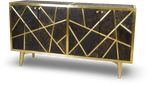 Brown Geometric Wood and Brass Sideboard