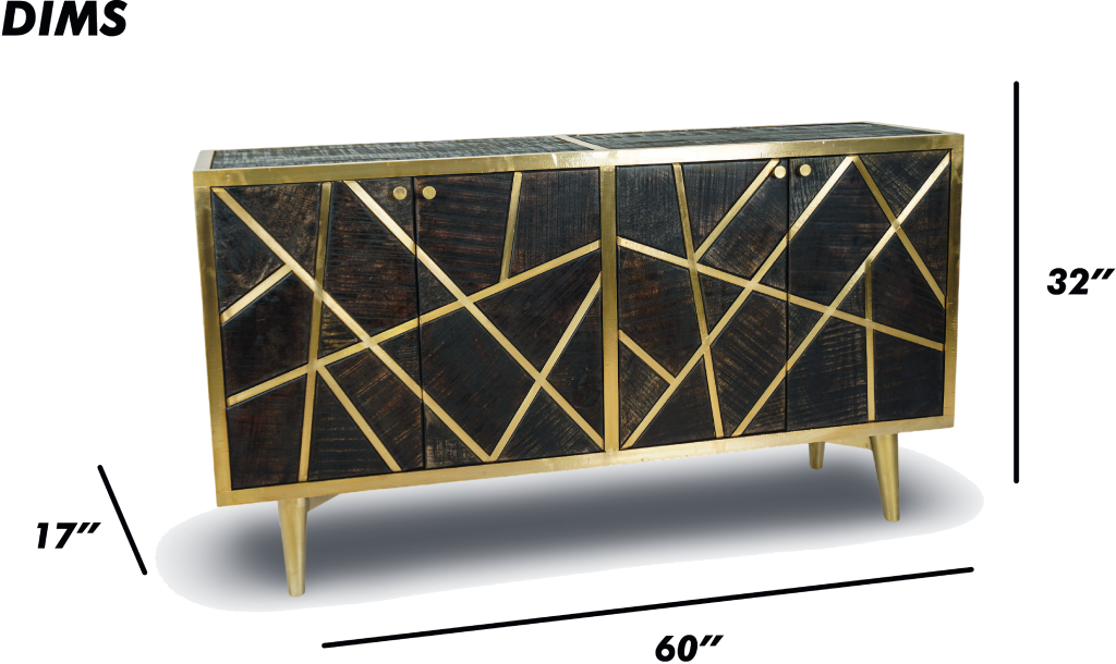Brown Geometric Wood and Brass Sideboard