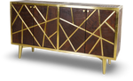 Brown Geometric Wood and Brass Sideboard