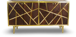 Brown Geometric Wood and Brass Sideboard