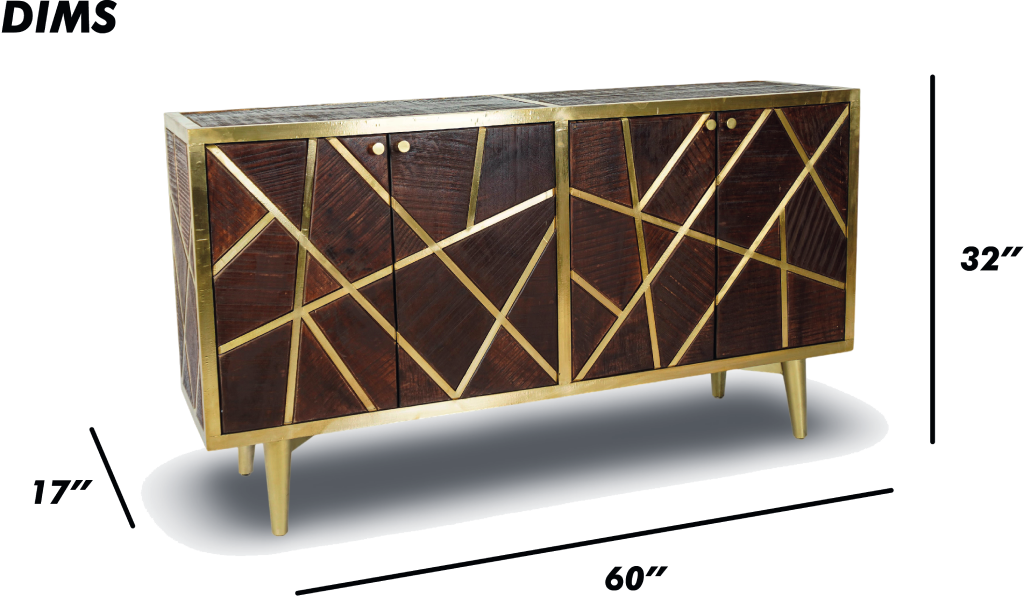 Brown Geometric Wood and Brass Sideboard