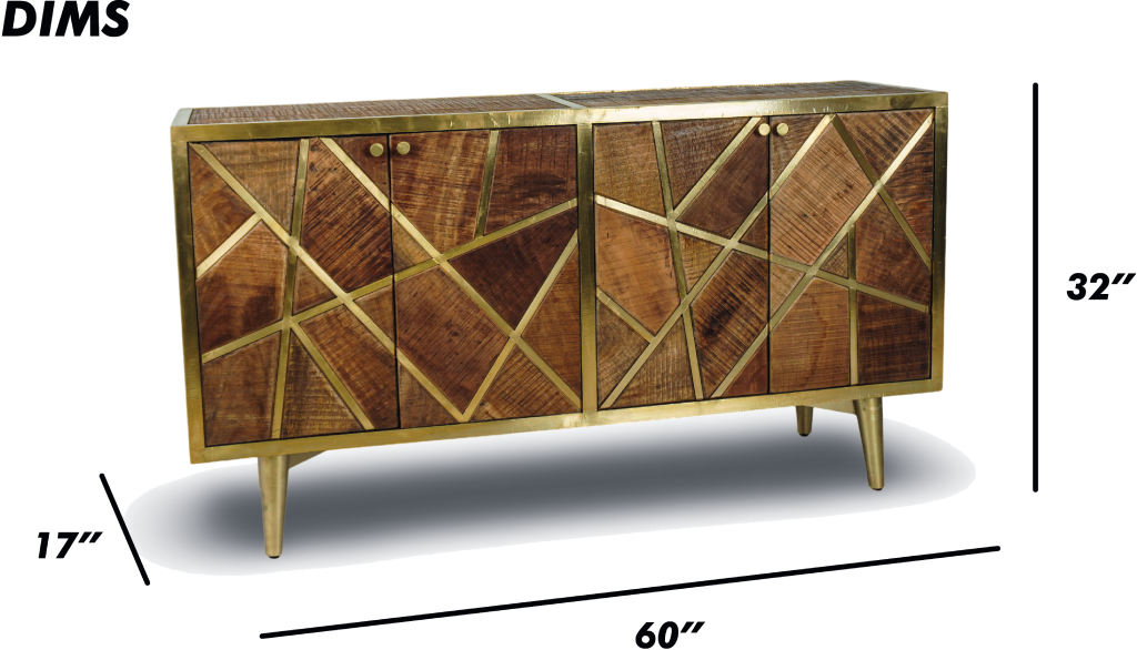 Brown Geometric Wood and Brass Sideboard