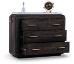 Ribbed Wooden Dresser with Brass Accents