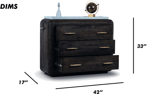 Ribbed Wooden Dresser with Brass Accents