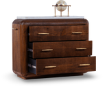 Ribbed Wooden Dresser with Brass Accents