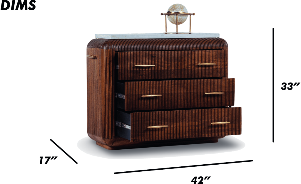 Ribbed Wooden Dresser with Brass Accents