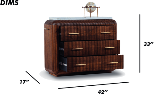 Ribbed Wooden Dresser with Brass Accents