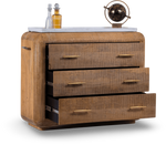 Ribbed Wooden Dresser with Brass Accents
